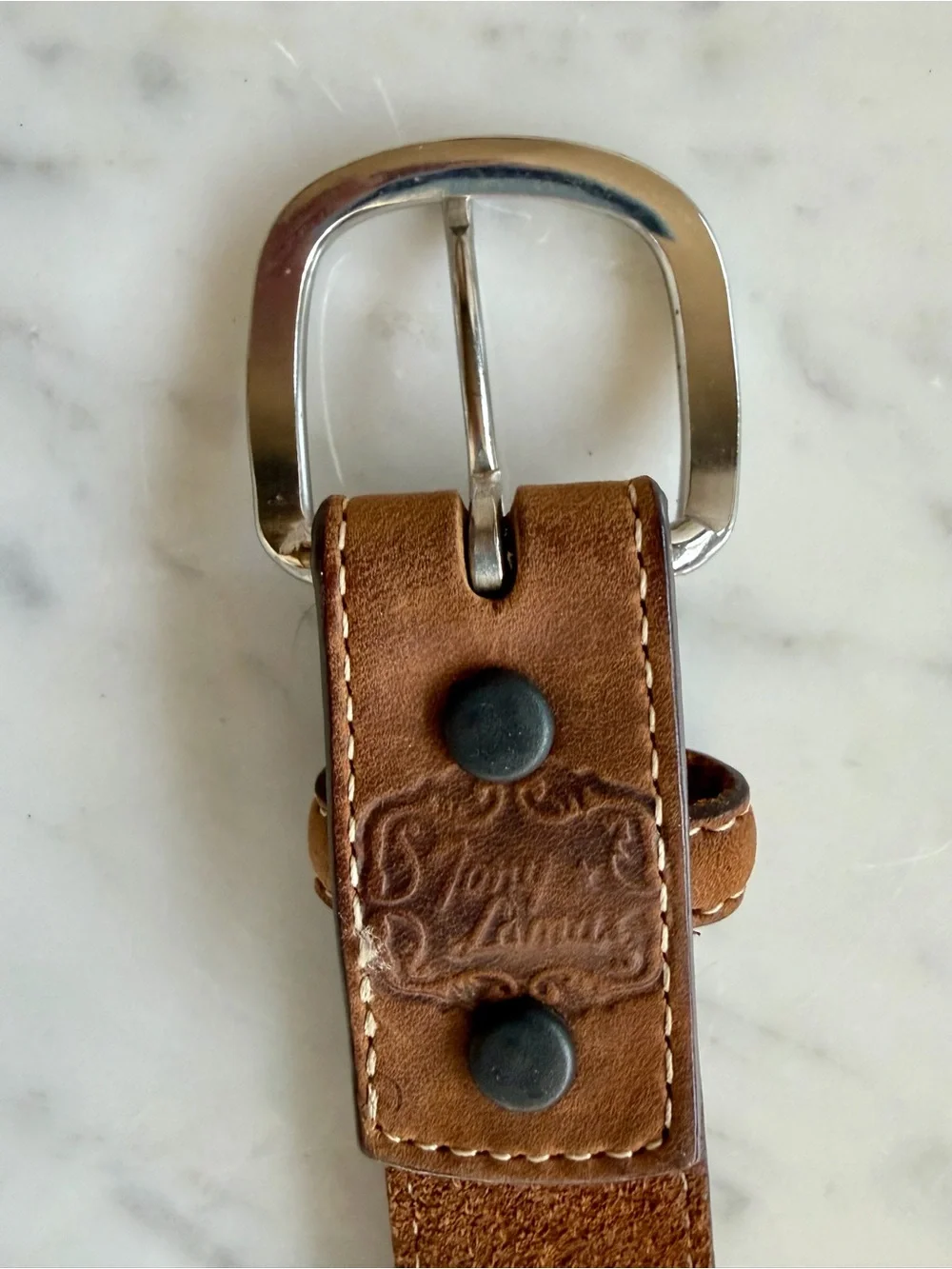Tony Lama Western/Native American Leather Belt w/Silver Buttons&Buckle, 22”, EUC